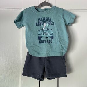 Cuffy’s Teal Beach Adventures Cape Cod T-Shirt and Grey Carter’s Shorts Set 12M